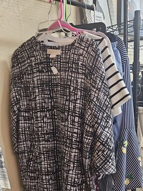 Michael Kors Black & White Crosshatch Tunic Blouse